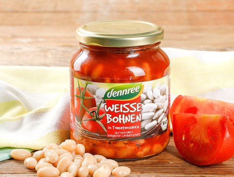 Baltās pupiņas tomātu mērcē, BIO, DENNREE, 350g