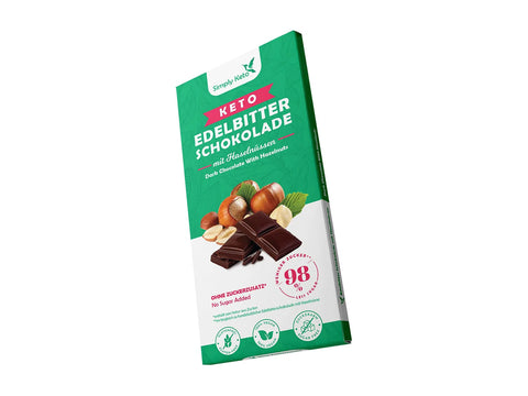 Melnā šokolāde 60% ar lazdu riekstiem, bez cukura, Simply Keto, 125g
