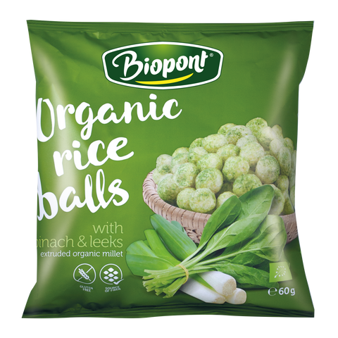 Rīsu bumbas ar spinātiem un puraviem Biopont, BIO, 60g